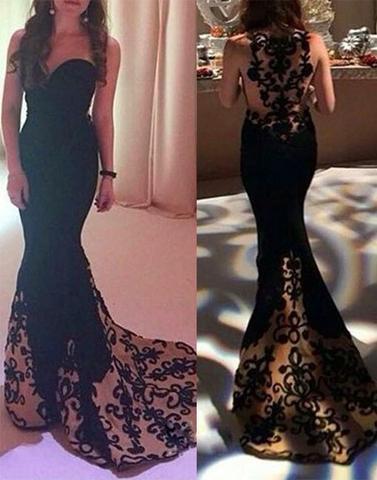 charming formal sweetheart black mermaid long prom dress, PD8530