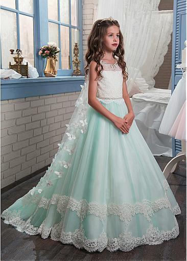 Long New Arrive Scoop Neckline A-Line Flower Girl Dresses, FW05