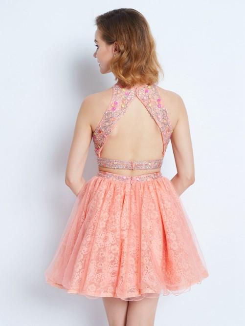 peach homecoming dress, short homecoming dress, two pieces prom dress, beaded homecoming dress, junior homecoming dress, BD3788