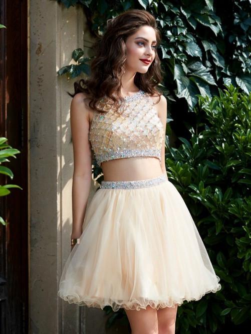 two pieces short beaded cute A-line junior homecoming dress, BD3789