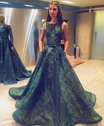 New arrive A-line green lace long princess prom dress, PD0843