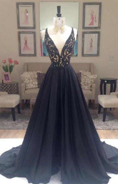 A Line prom dress, long prom Dress, black prom dress, beaded prom dress, formal prom dress,BD985