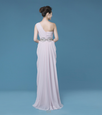 one shoulder chiffon long Bridesmaid Dresses,BD2001