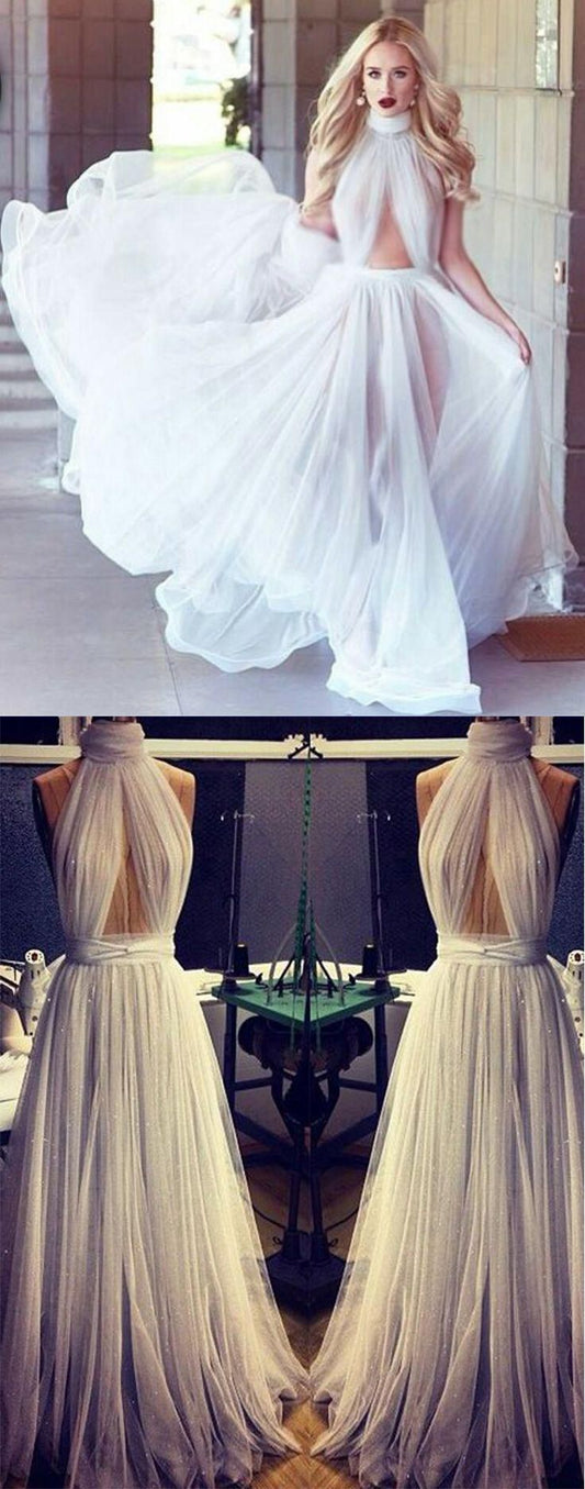 tulle prom dress,long prom dress,halter prom dress,unique prom dress,high neck prom dress, BD534