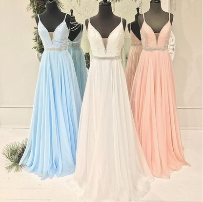 spaghetti straps long chiffon beaded 2017 prom dress, PD9779