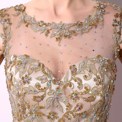 Applique Beaded Long Prom Dresses Cheap Chiffon Evening Dresses A-Line Formal Dresses