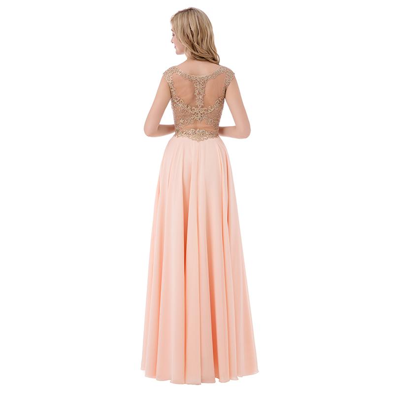 Applique Beaded Long Prom Dresses Dusty Pink Chiffon Evening Dresses A-Line Formal Dresses