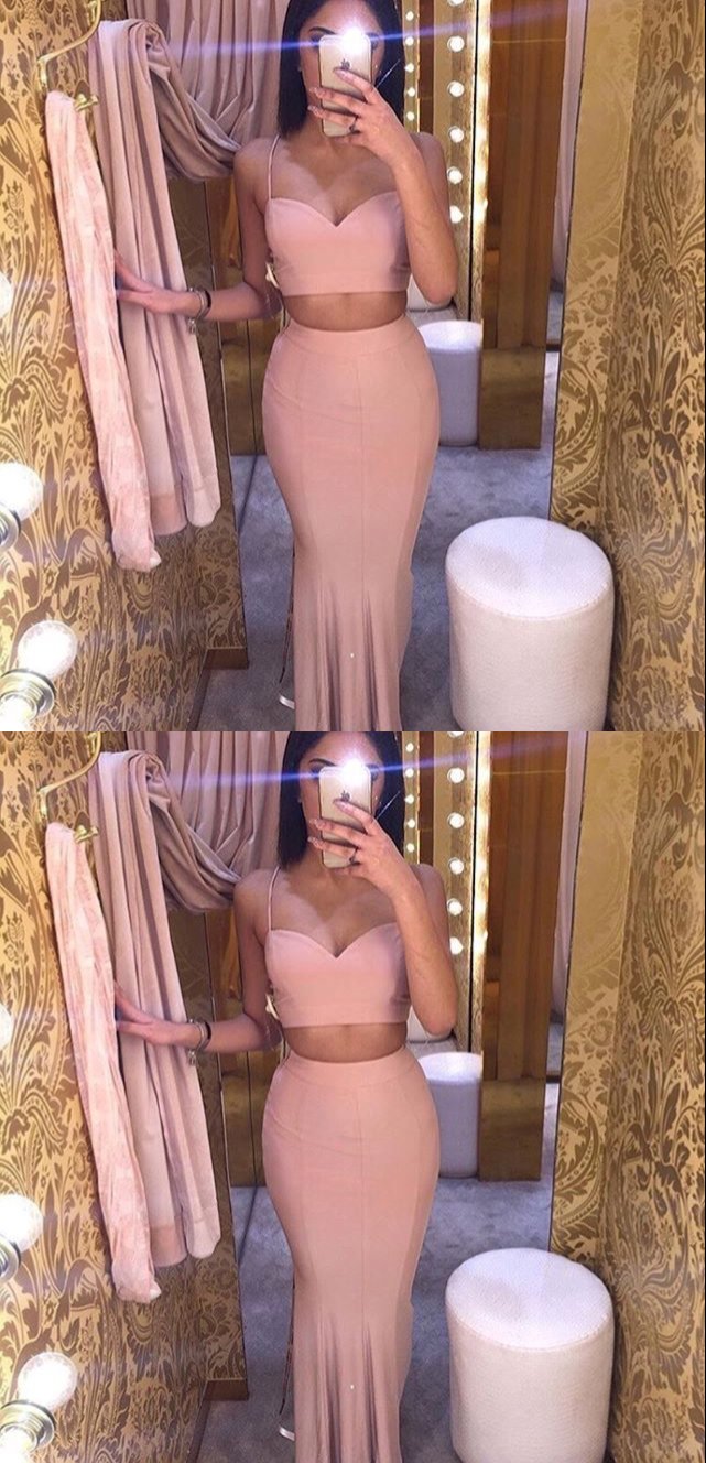 Dusty Pink Long Prom Dresses 2 Pieces Evening Dresses Mermaid Formal Dresses