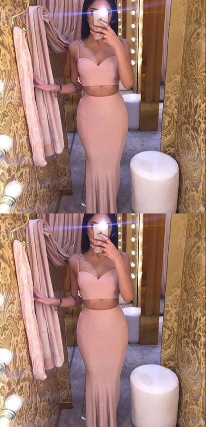 Dusty Pink Long Prom Dresses 2 Pieces Evening Dresses Mermaid Formal Dresses