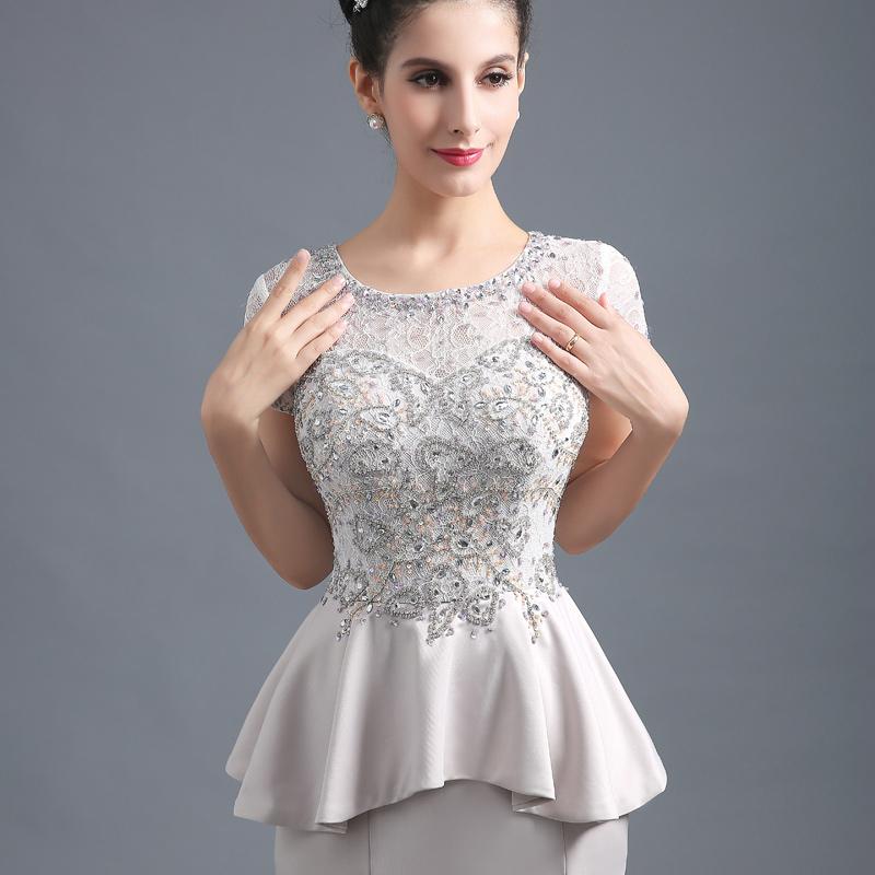 Elegant Beaded Long Prom Dresses Mermaid Evening Dresses Short Sleeve Formal Dresses
