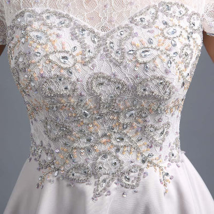 Elegant Beaded Long Prom Dresses Mermaid Evening Dresses Short Sleeve Formal Dresses
