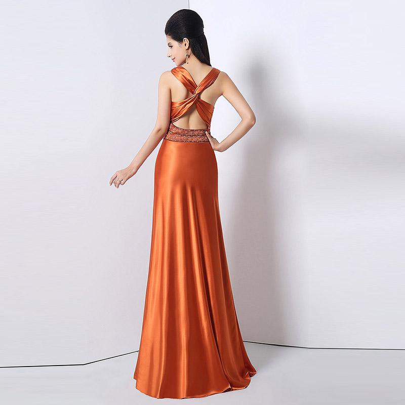 Elegant Beaded Long Prom Dresses V-Neck Evening Dresses Cross Back A-Line Formal Dresses
