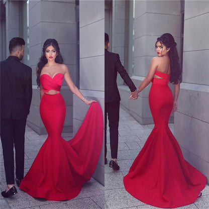 charming red sweetheart mermaid long prom dress, BD6449