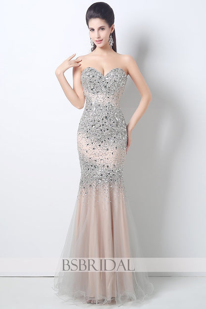 formal mermaid beaded strapless long prom dress, AJ030