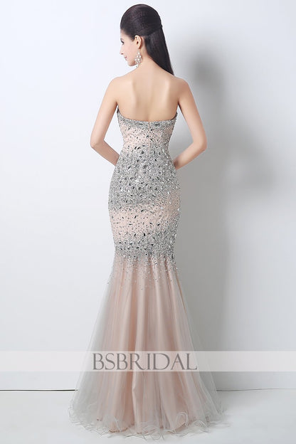 formal mermaid beaded strapless long prom dress, AJ030