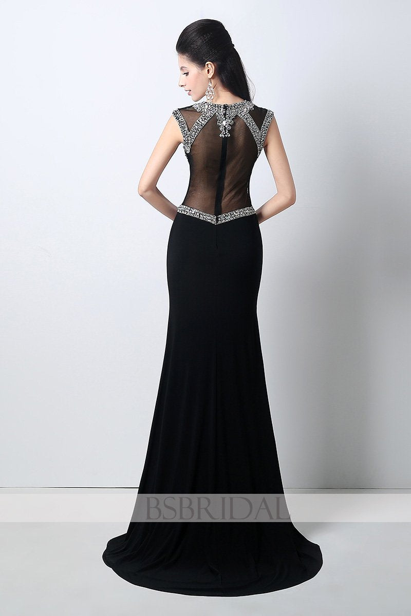 formal elegant black side slit long prom dress, HY012BK