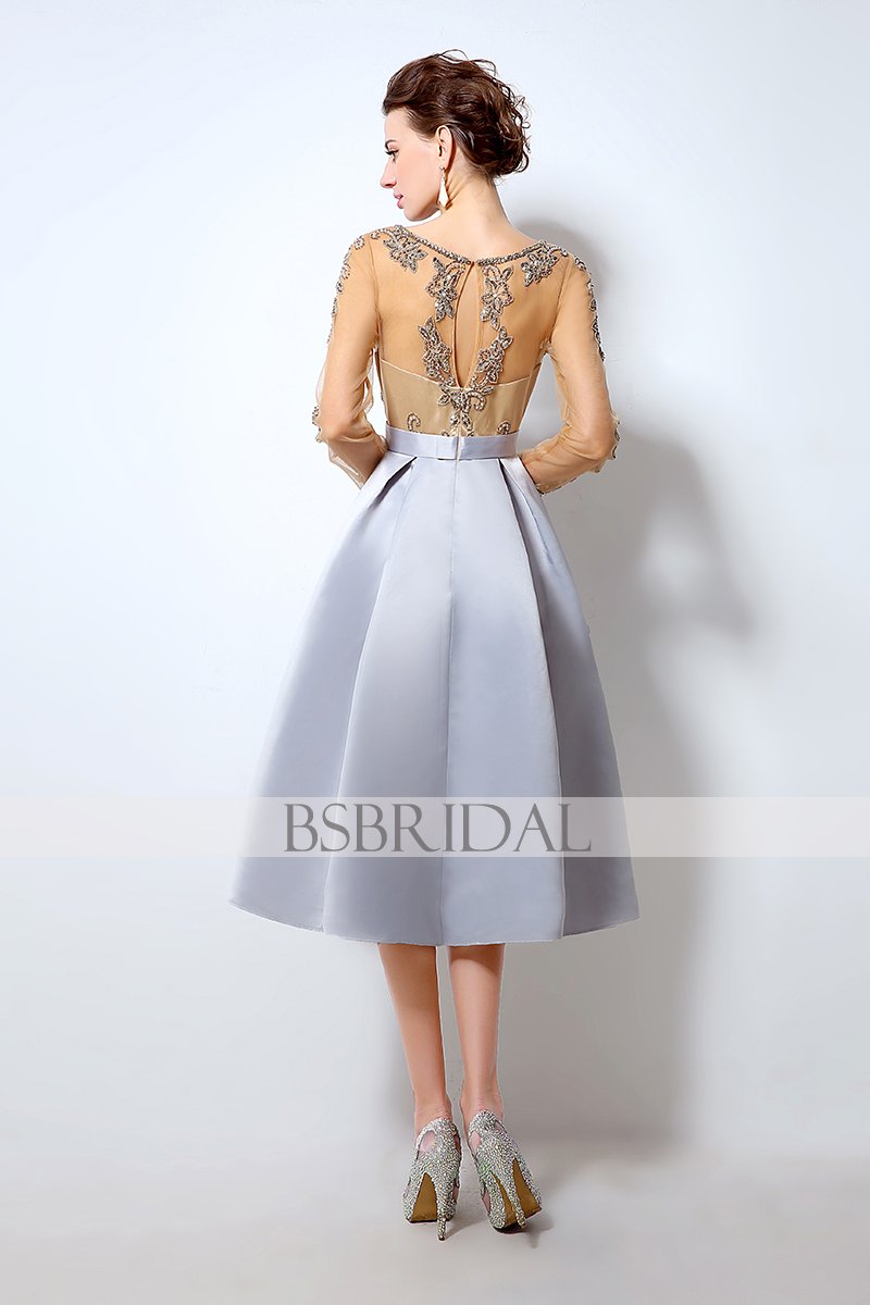 long sleeves short beaded top prom dress, LX015