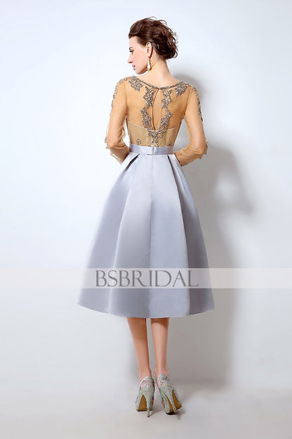 long sleeves short beaded top prom dress, LX015