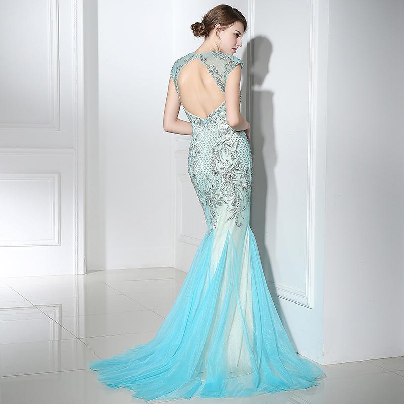 Luxurious Beaded Long Prom Dresses V-Neck Evening Dresses Mermaid Backless Formal Dresses