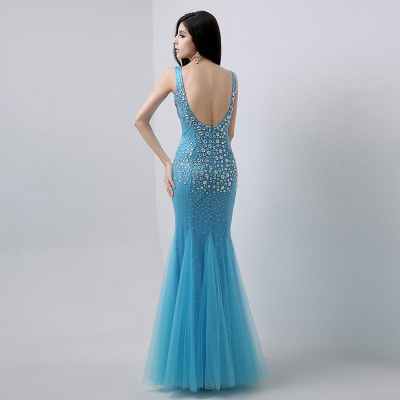 Luxurious Beaded Long prom Dresses V-Neck Evening Dresses Mermaid Backless Formal Dresses