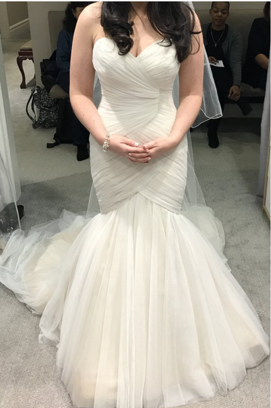 sweetheart tulle simple mermaid long train wedding dress, WD104