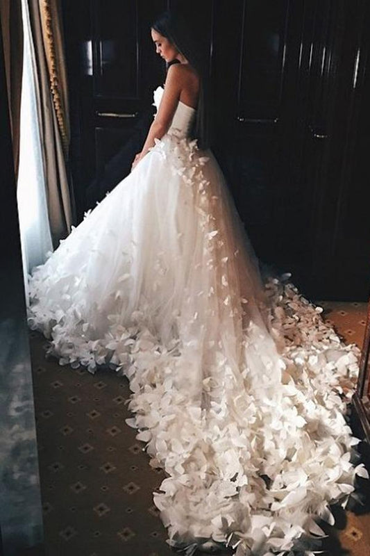 Off-Shoulder Tulle Wedding Dress with Flowers, WD23022663