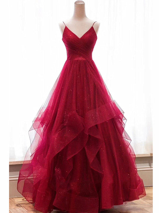 Burgundy V-Neck Backless Wedding Dresses, WD23022623