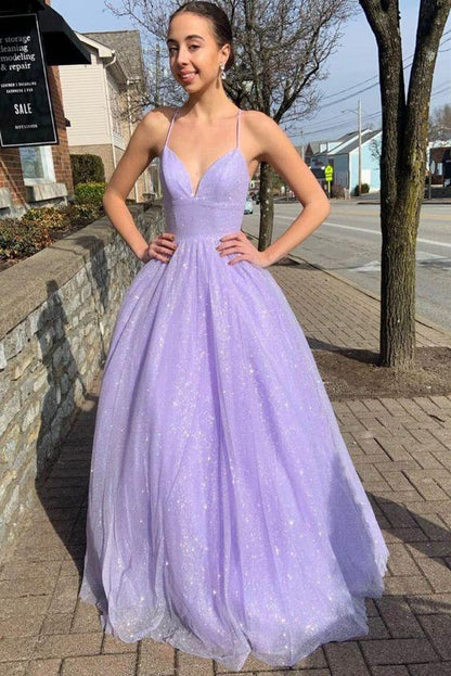 Lavender Sparkle A-Line Prom Dress, PD2303053