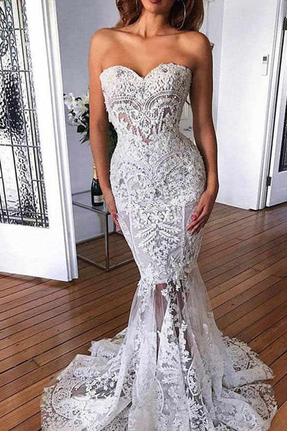 Lace Mermaid Beaded Wedding Dresses with Appliques, WD23022651