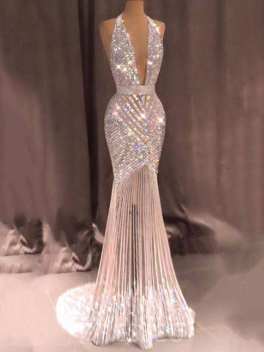 Halter Neckline Mermaid Dress - Stunning Tulle Evening Prom Dress, PD23022218