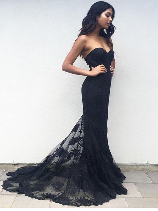 Sweetheart Neck Mermaid Black Lace Bridesmaid Dresses, BD2303187