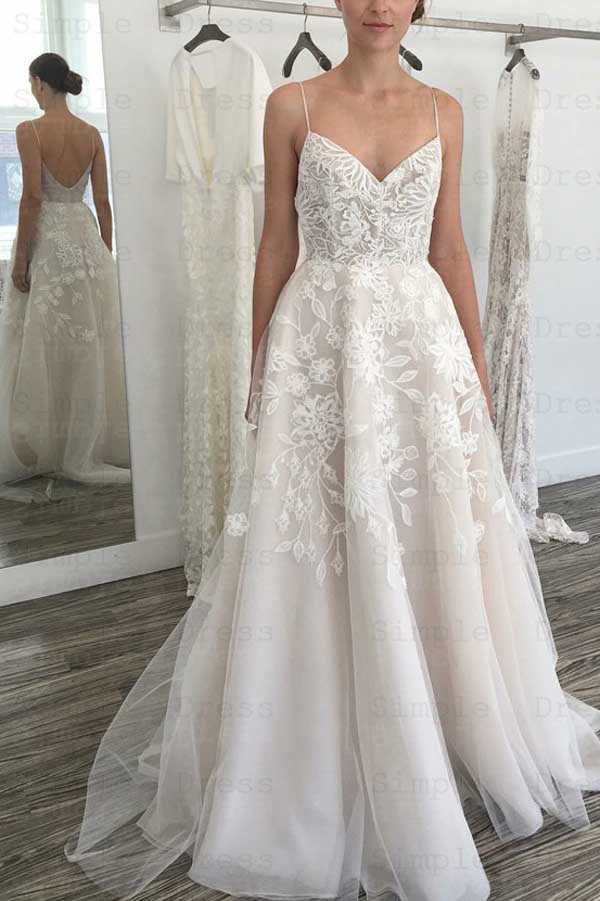 Ivory Sweetheart Wedding Dress with Lace Appliques and Spaghetti Straps, WD2303048