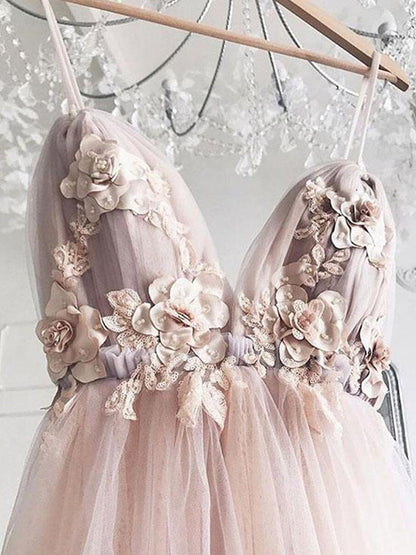 Pink Sweetheart Neck Floral Tulle Wedding Dress, WD23022647