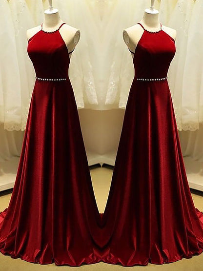 Red Jewel Sequence A-Line Prom Dress, PD23030516