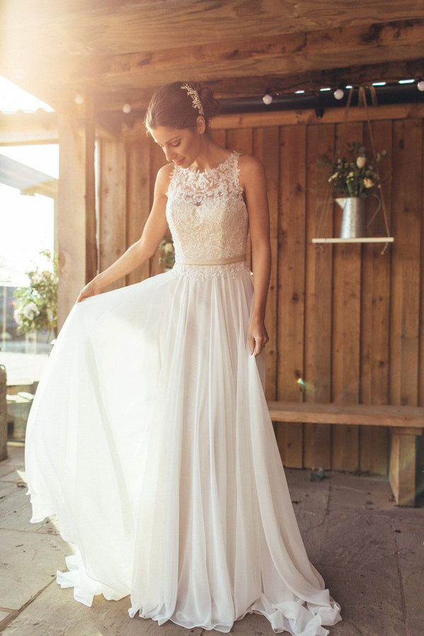 Chiffon A-line Ivory Wedding Dress with Appliques and Beadings, WD2302233