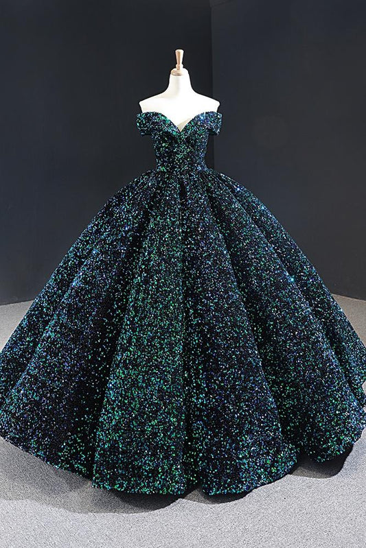 Glittering Dark Green Ball Gown - Floor Length Prom Dress, PD23022216