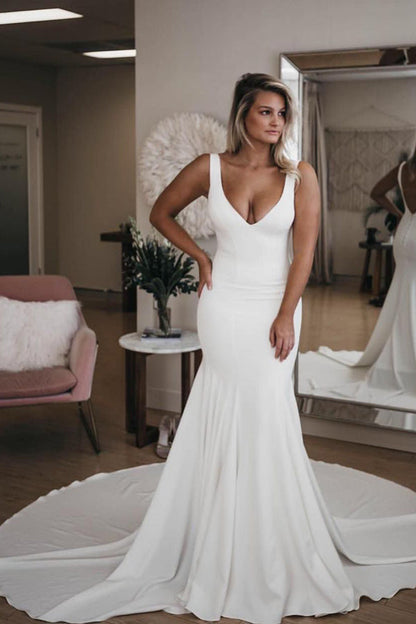 Mermaid Long Wedding Dresses Chapel Train Bridal, WD23022654