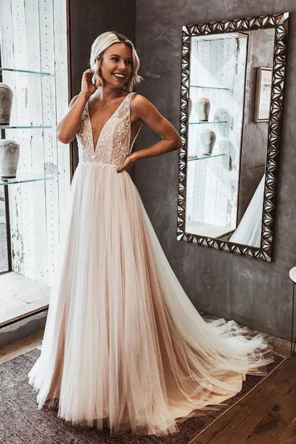 Chiffon Spaghetti Strap Wedding Dress with Short Train, WD23022680