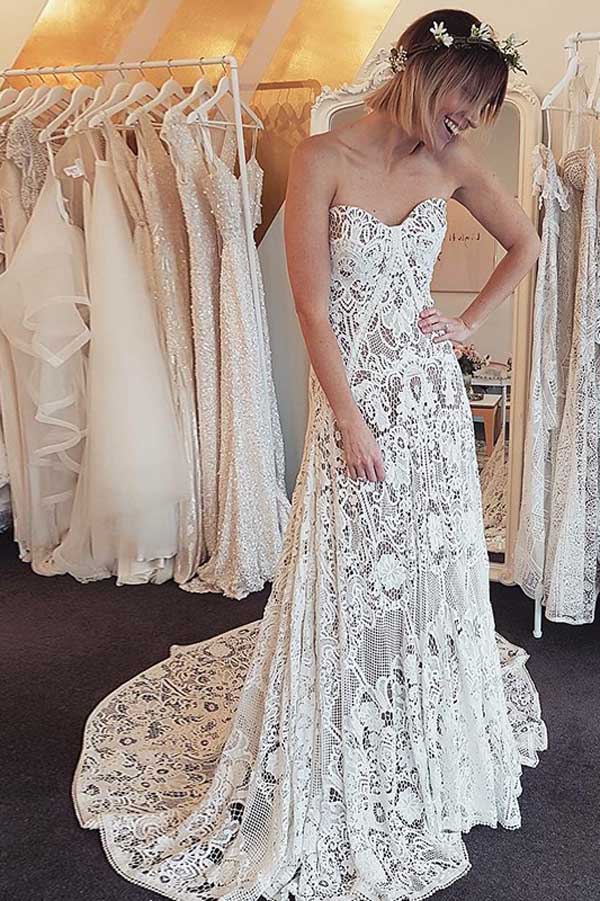 Mermaid Sweetheart Lace Boho Beach Wedding Dress, WD23022656