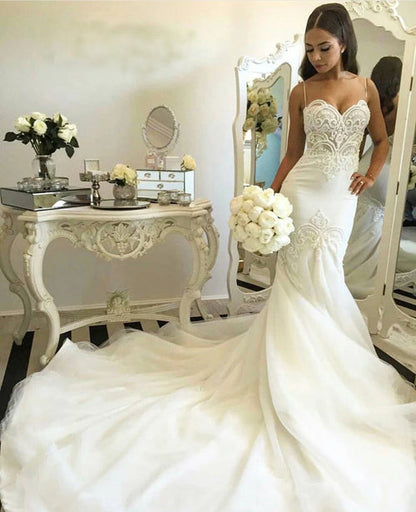 Simple Lace V-neck Wedding Dress with Open Back, WD23022688