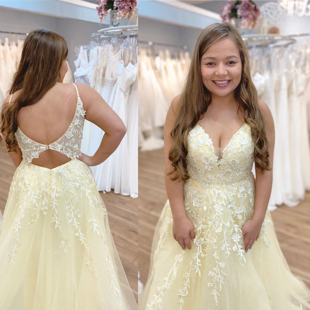 Yellow A-Line Formal Dress with Princess Cut, PD2303089