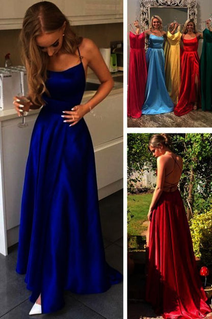 Royal Blue Halter A-Line Prom Dress with Side Slit and Lace-Up Back, PD23030151