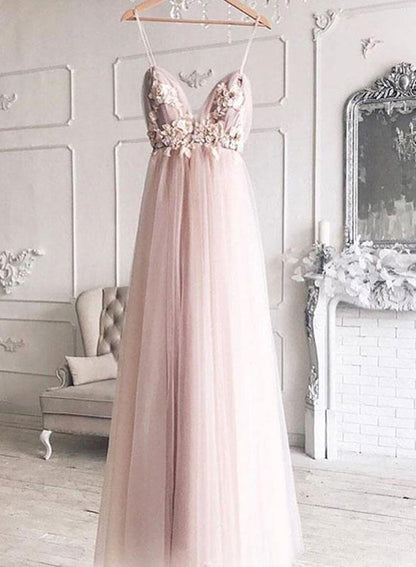 Pink Sweetheart Neck Floral Tulle Wedding Dress, WD23022647