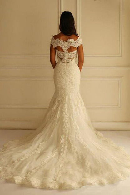 Ivory Mermaid Off-the-Shoulder Lace Wedding Dress, WD2303154