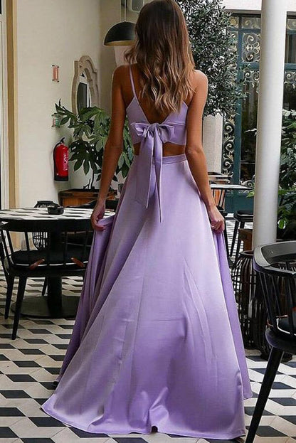 Lilac Two-Piece Sweetheart Spaghetti Straps Prom Dress, Evening Gown, PD23022256