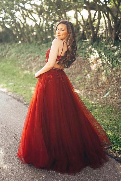 Red A-Line Backless Prom Dress with Tulle and Sweetheart Neckline, PD23030314