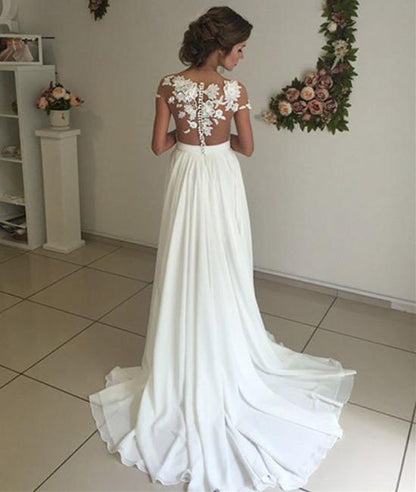 Elegant Ivory Lace A-Line Dress for Weddings, Beach Wedding Dress, WD23022426