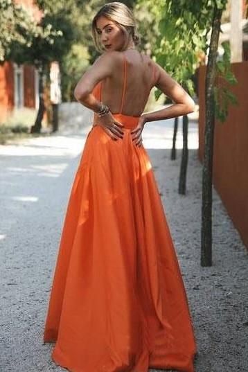 Orange Sweetheart Backless Satin A-Line Prom Dress with Long Skirt, PD23030148