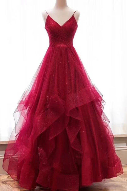Red Sweetheart Layered Tulle A-Line Prom Dress, PD23030150
