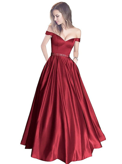 Burgundy Off-Shoulder A-Line Bridesmaid Dress, BD2303052